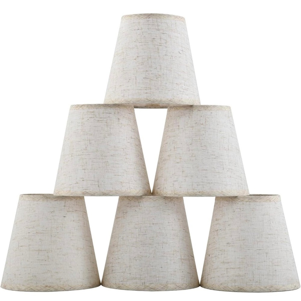 Zapanopan Set of 6 Mini Clip-on Chandelier Lamp Shades Beige Linen 3.5x5.5x5.1in